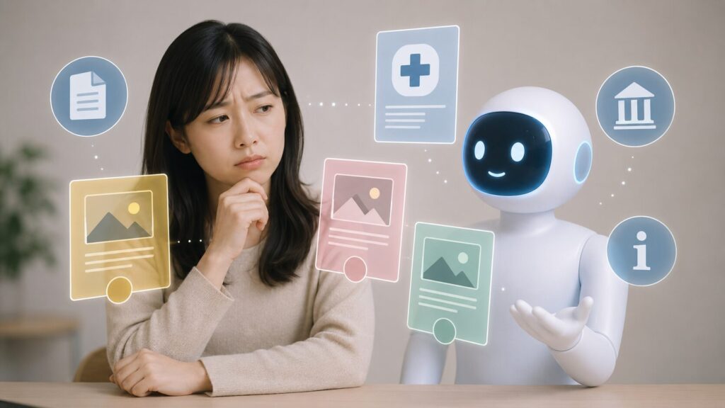 AIが提示する情報の正確性を疑って確認する日本人女性