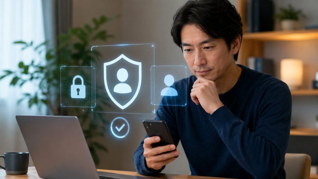 年齢確認と本人確認によるChatGPTの安全対策を確認する日本人男性