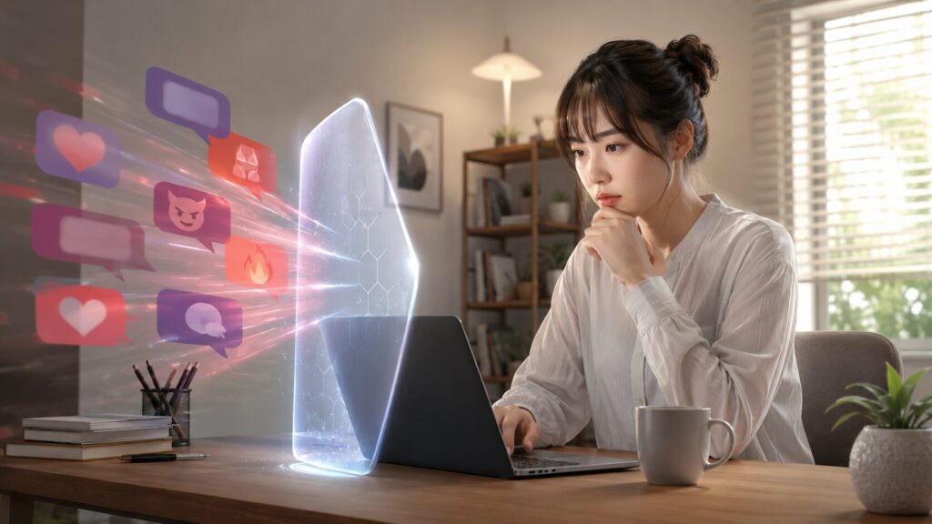 ChatGPTのNSFW制限を前に安全フィルターの仕組みを確認する日本人女性