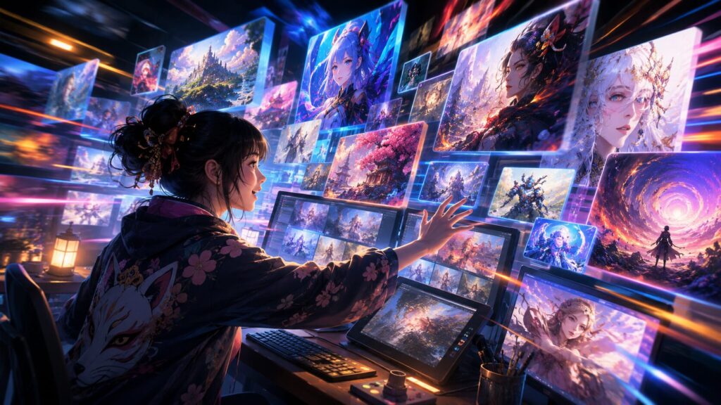 少ステップ生成で複数のAI画像を高速に比較するクリエイター