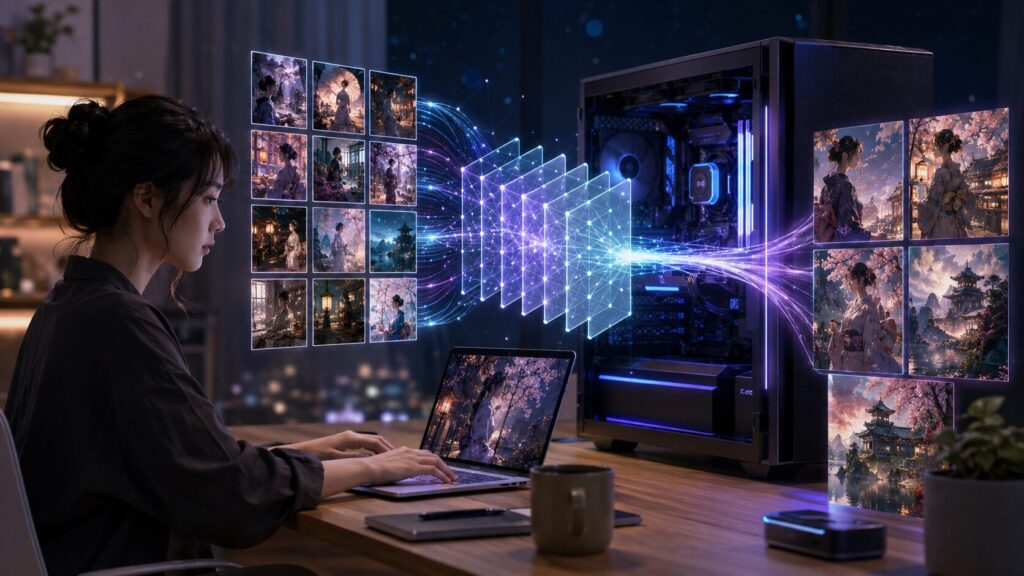 Stable DiffusionのLoRA学習をローカルPC環境で行うイメージ