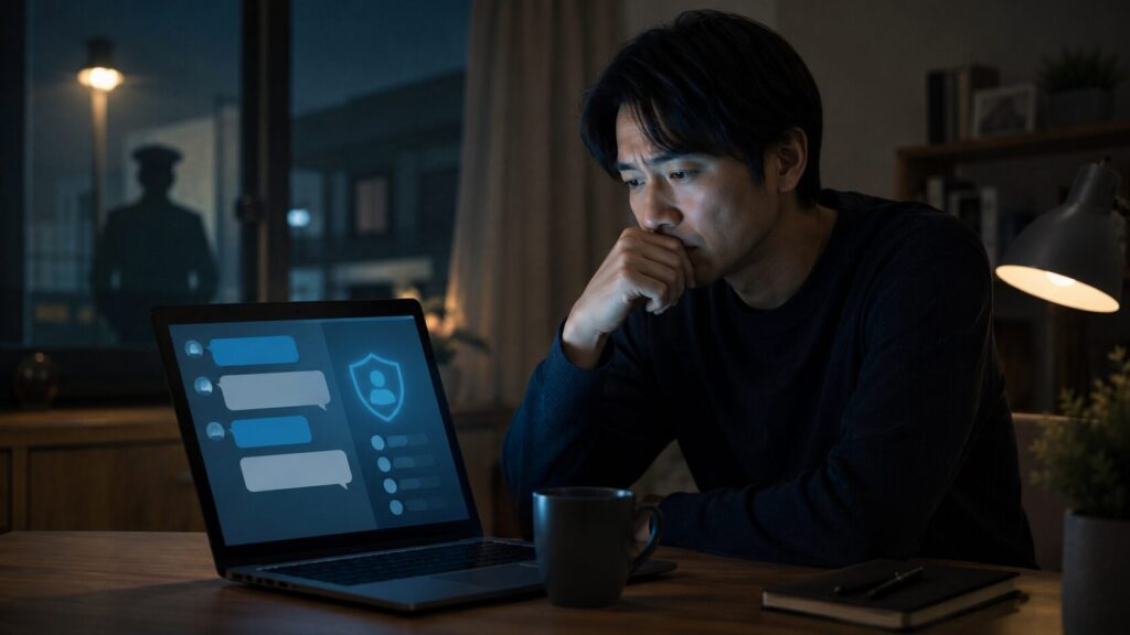 ChatGPTの会話監視や警察への通報を不安に感じる日本人男性
