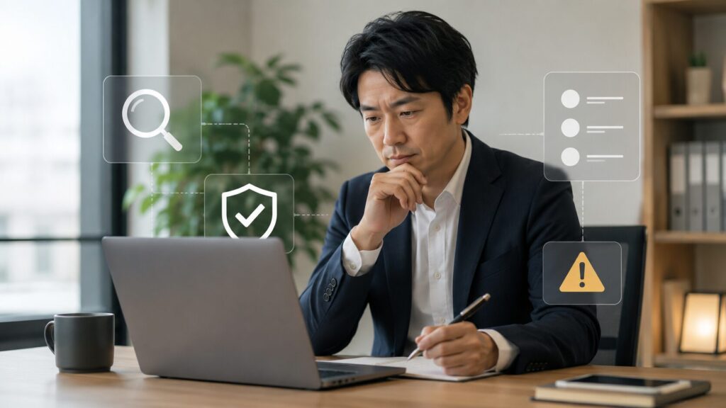 ChatGPTのタスク結果を安全性と正確性の観点から確認する日本人男性