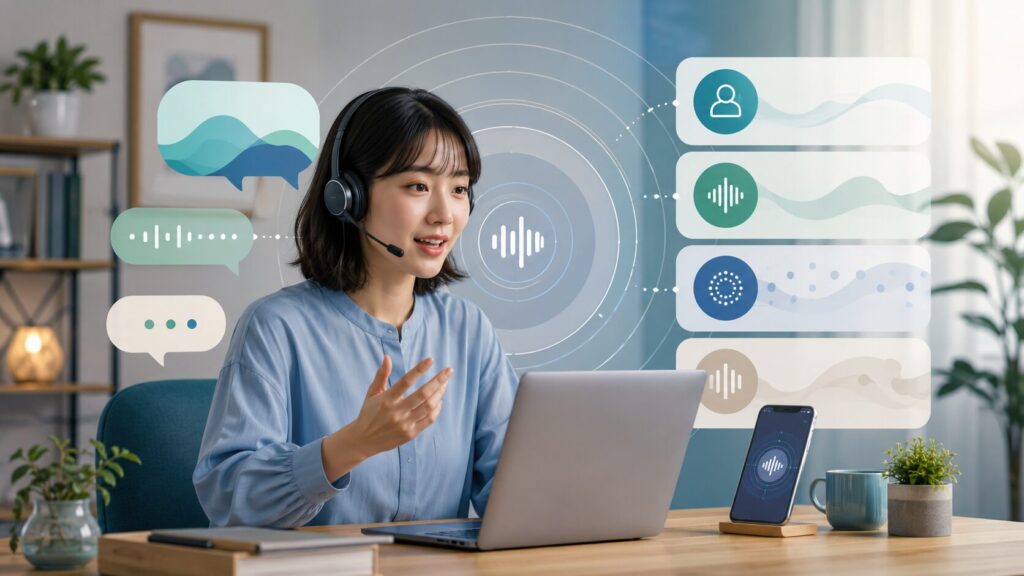 ChatGPTのLiveやAdvancedなど音声モードを利用する女性