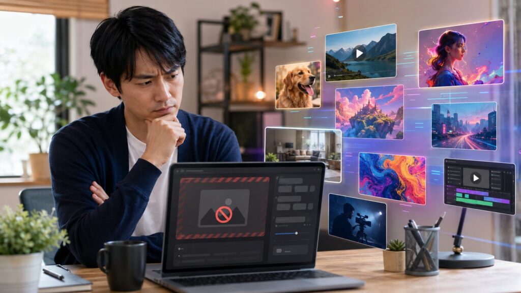 Grok規制で画像生成が止まり代替AIツールを比較する日本人男性