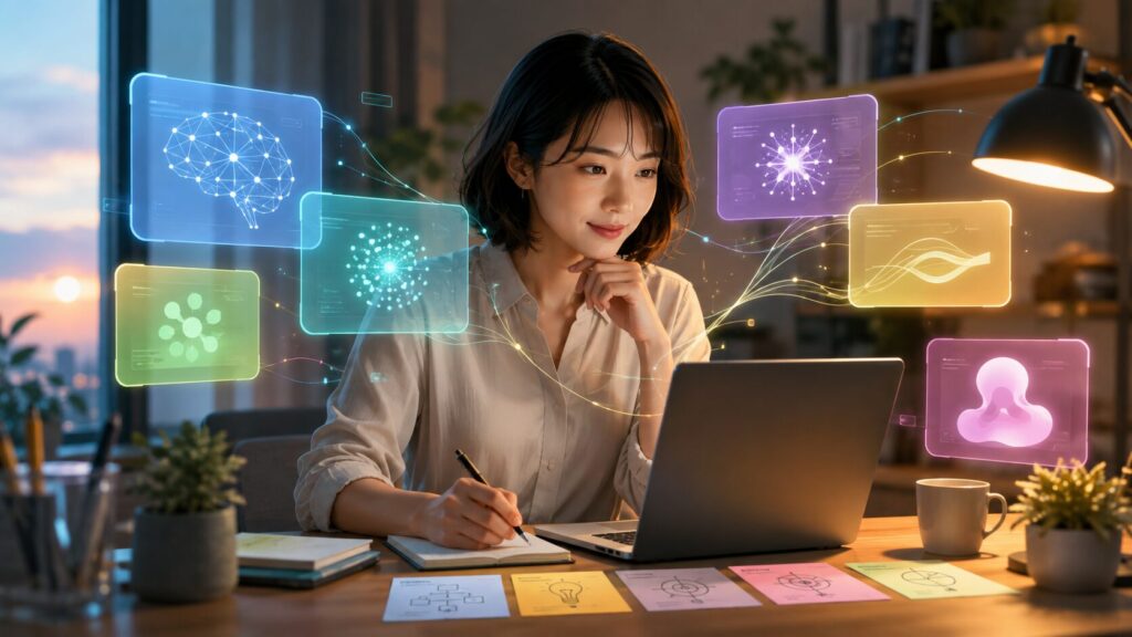 ChatGPTの障害中に代替AIを活用して作業を続ける日本人女性