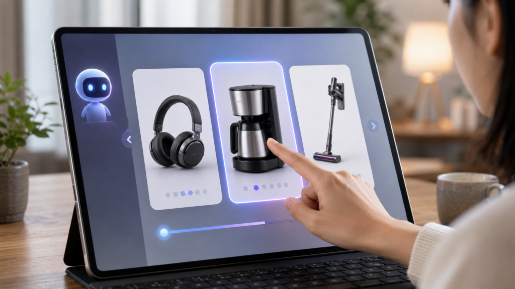 ChatGPTのショッピングアシスタントで商品をカルーセル比較する画面