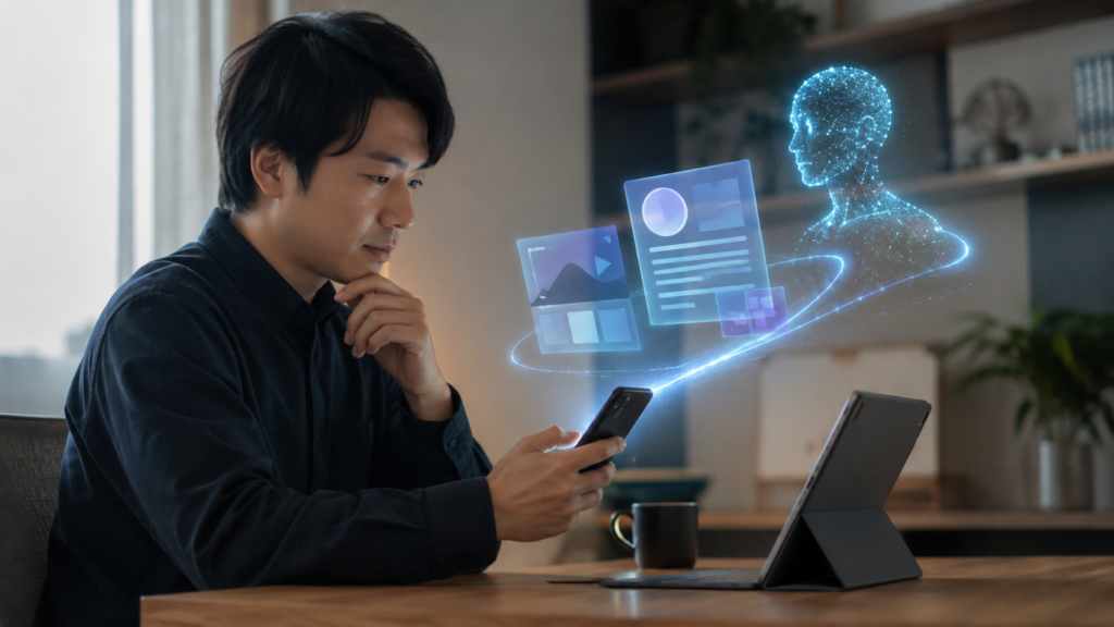 Gemini Liveでファイルや動画の内容をAIと確認する日本人男性