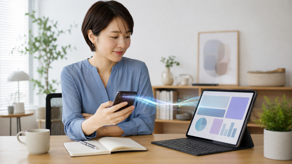 Gemini Liveの画面共有をスマートフォンで利用する日本人女性