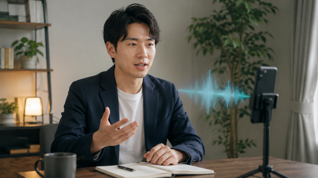 Gemini Liveでスマートフォンと音声会話する日本人男性