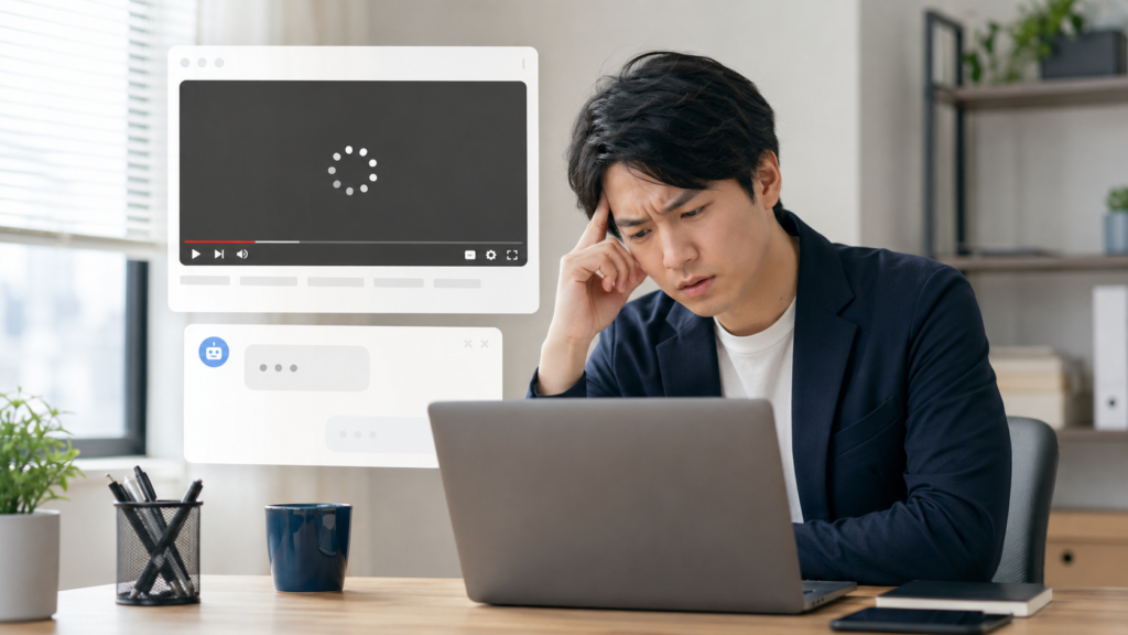 GeminiでYouTube動画を要約できず読み込みエラーに困る男性