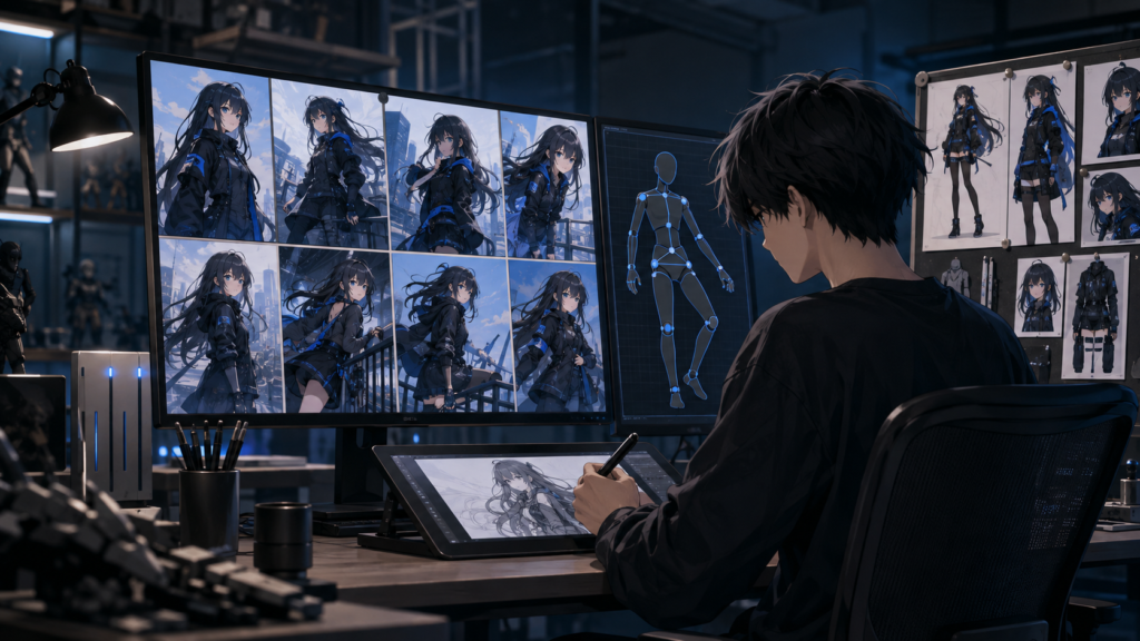 ControlNetでAIイラストのポーズや構図を調整する制作イメージ