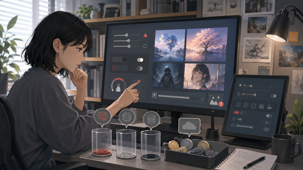 PixAIでモデルや生成設定を確認してエラー原因を切り分ける様子