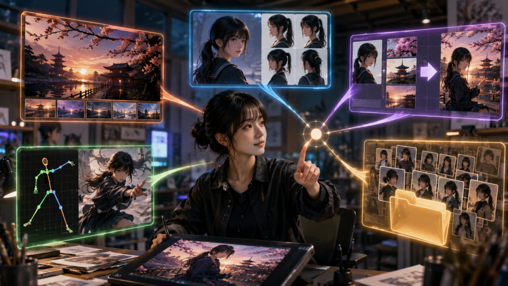 PixAIの参考画像・キャラ参照・ControlNet・Reference Proの使い分けイメージ