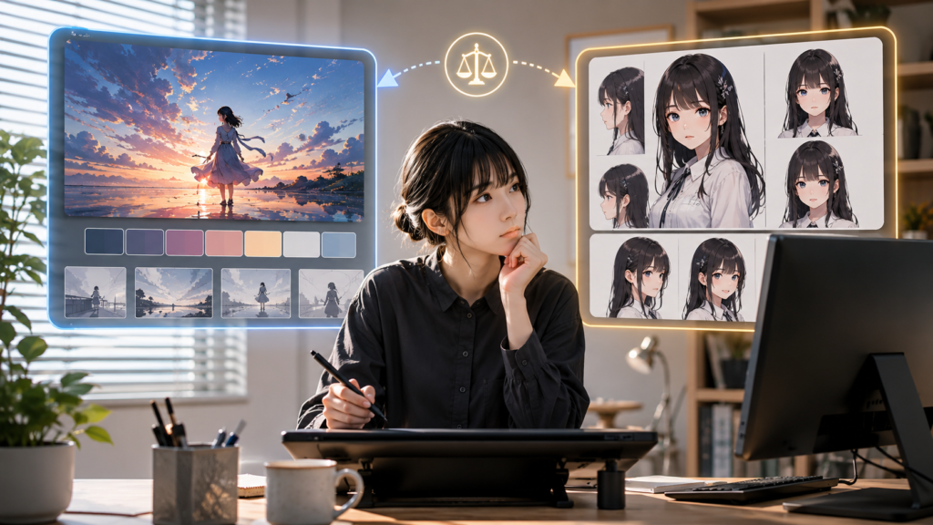 PixAIの参考画像とキャラ参照の違いを比較する日本人クリエイター