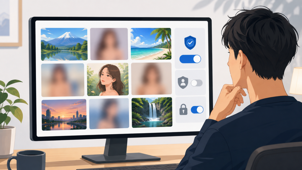 PixAIのセンシティブ画像をぼかして表示する設定イメージ
