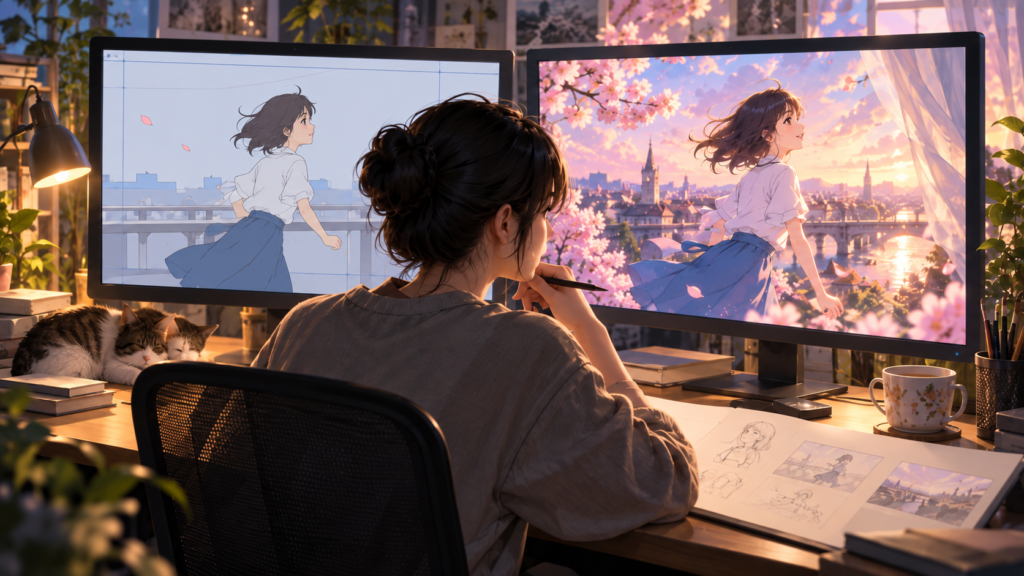 PixAIのLiteで試作しv4.0 Previewで仕上げる動画制作イメージ