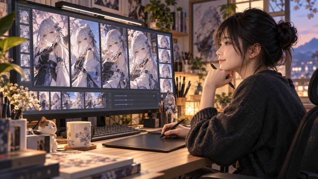 PixAIのLoRA学習でベースモデルや画風を比較するクリエイター