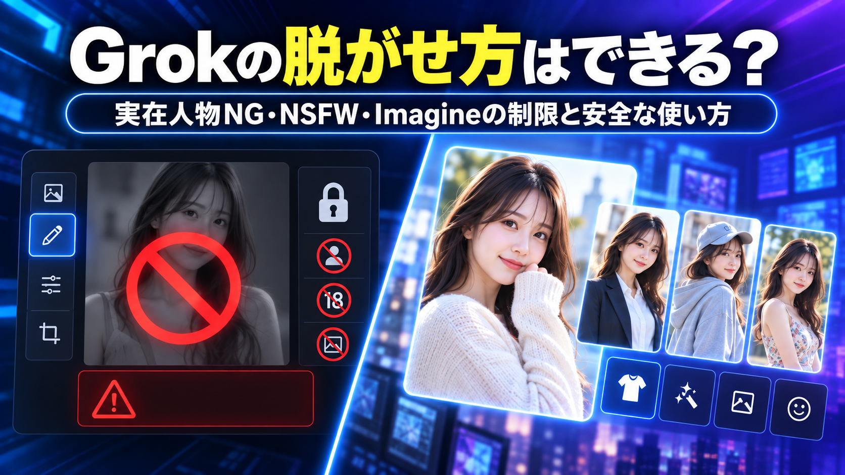 Grokの脱がせ方はできる？実在人物NG・NSFW・Imagineの制限と安全な使い方